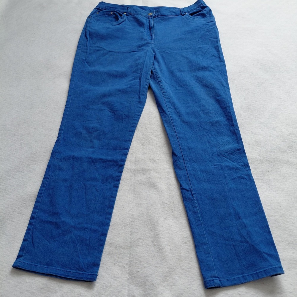 Ruby Rd Blue Cotton Stretch Pants Size 12 Womens Casual Straight Leg Trousers